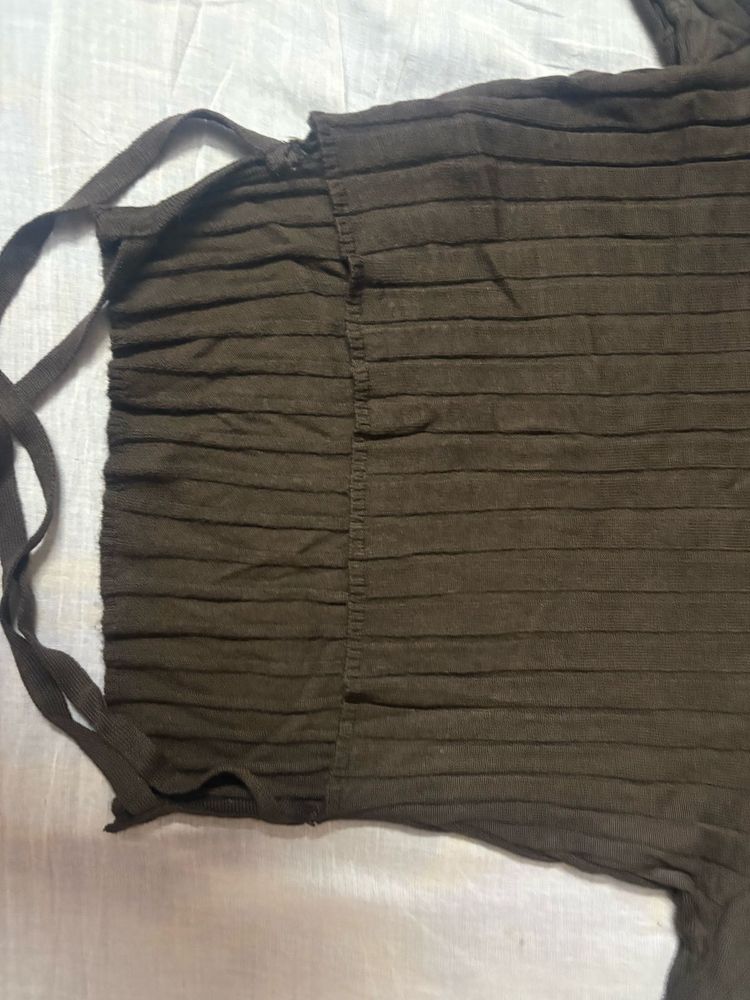 Brown Ribbed Tie Top