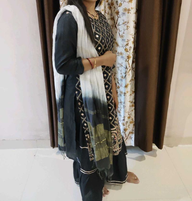 blue Embroidered Kurta Set