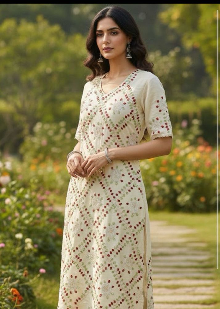 Vintage -Embroidered Cream Kurti