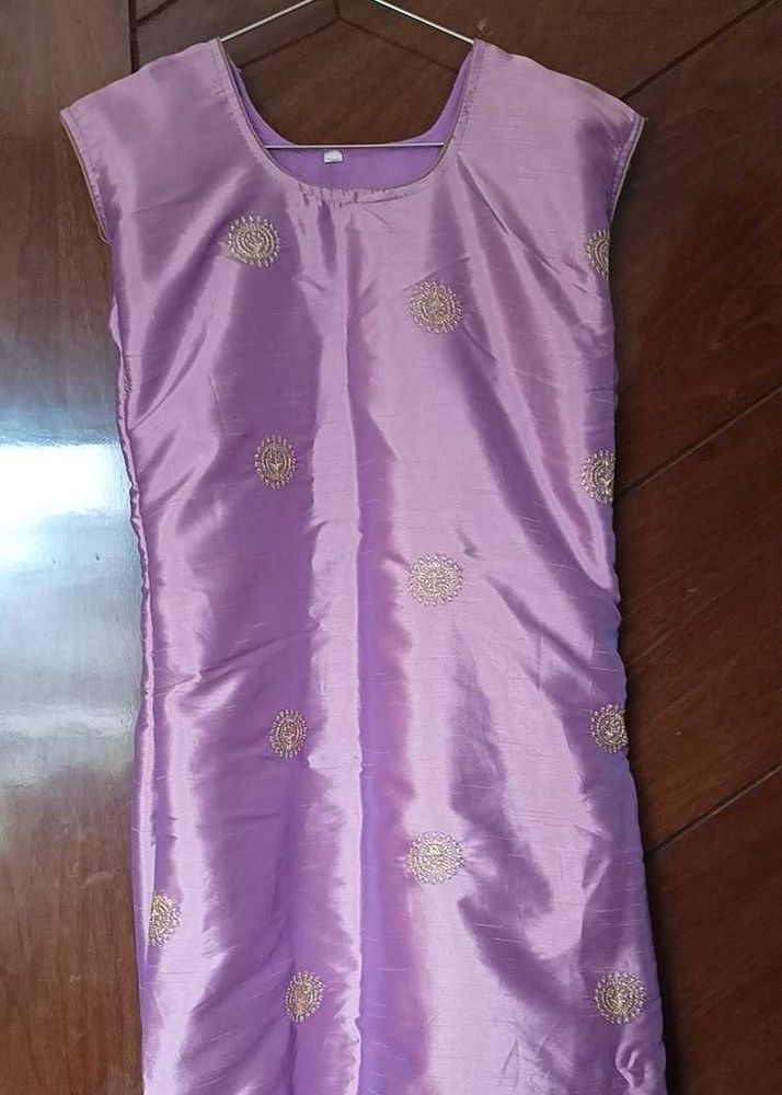 Lavender Embroidered Satin Kurta
