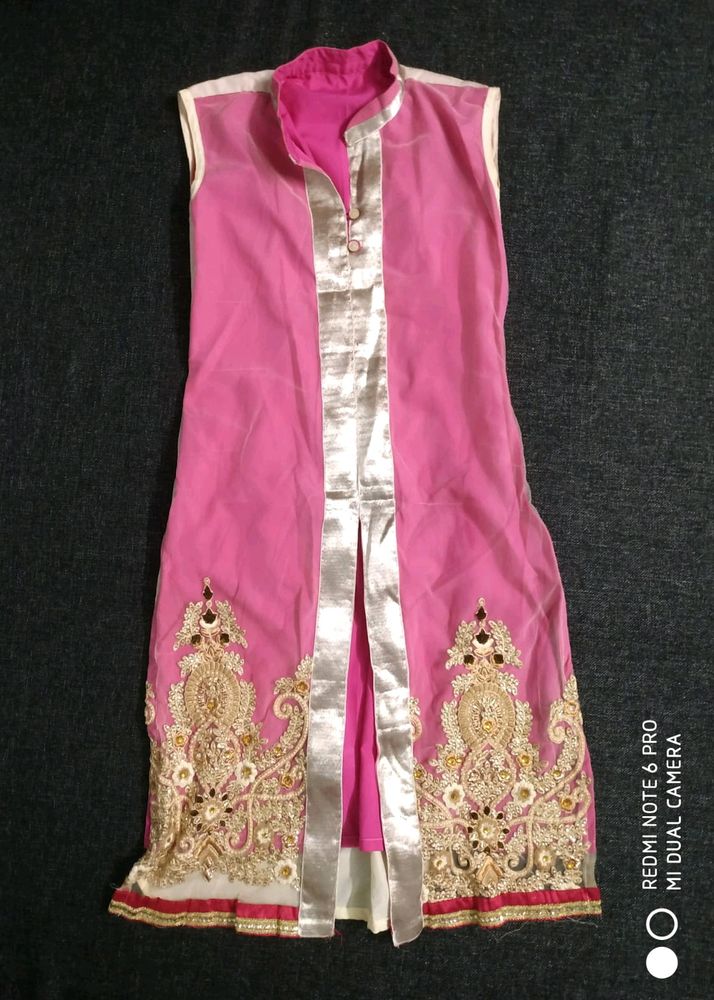 Pink Net Embroidery Kurti