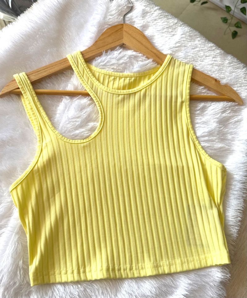 Yellow Ribbed Cutout Tank Top