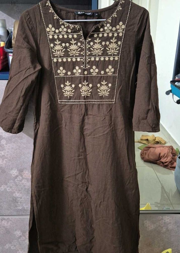 Embroidered Brown Kurta