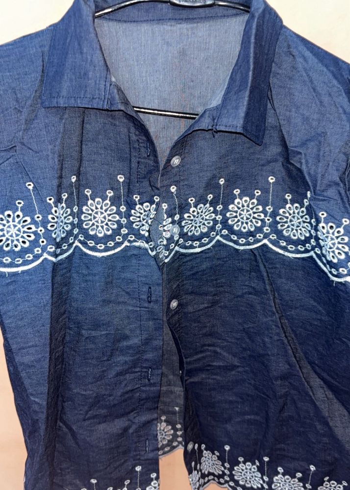 Embroidered Denim Top