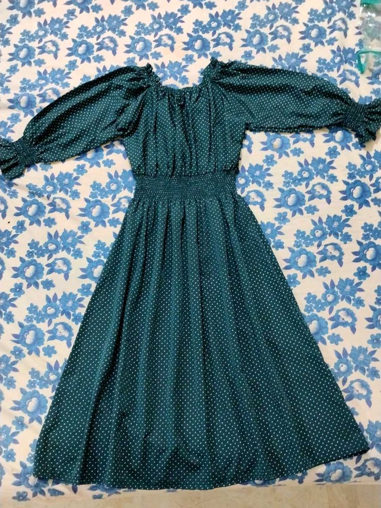 Teal Polka Dot Smocked Dress