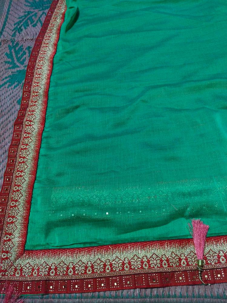 Saree With Border Work And Blouse Piece