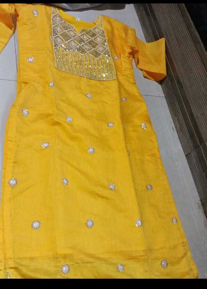 Yellow Embellished Kurti