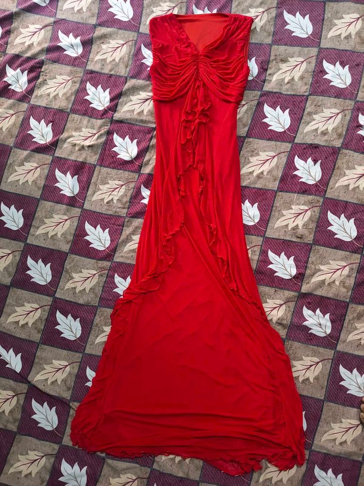 Red Ruffled Maxi Night Dress