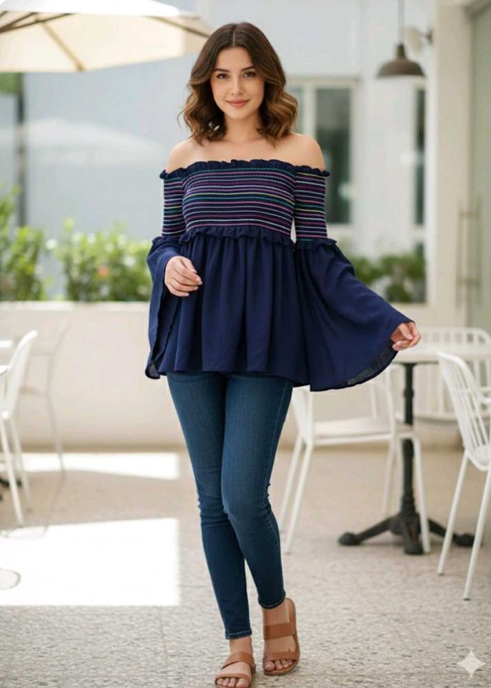 Chic Off-Shoulder Blue Top