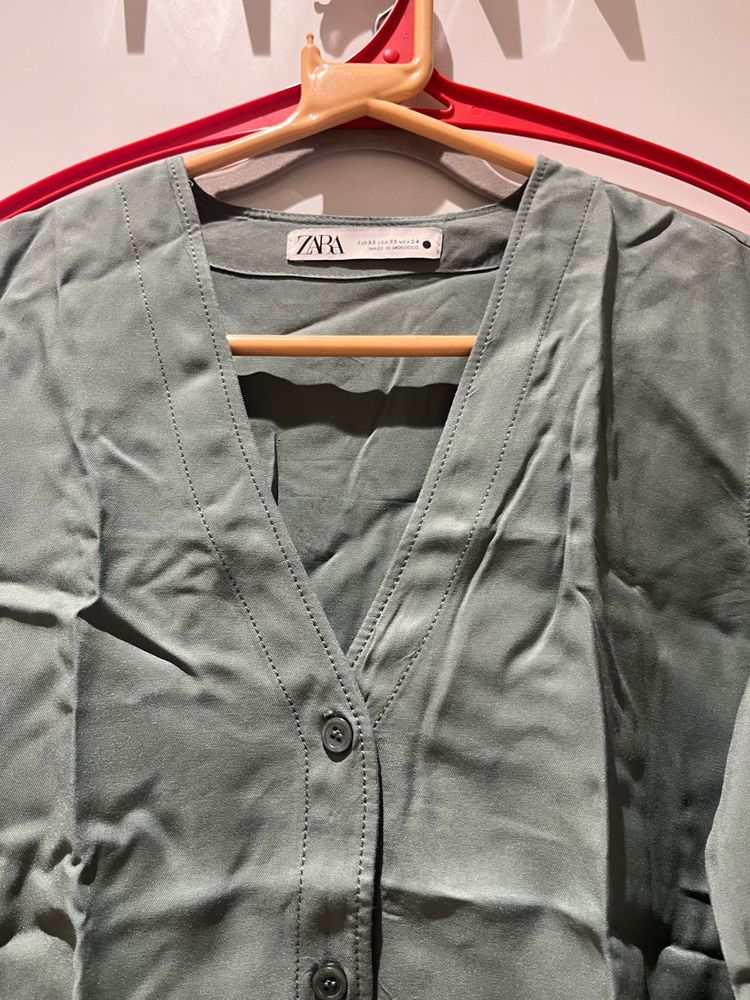 Zara Green Button-Down Top