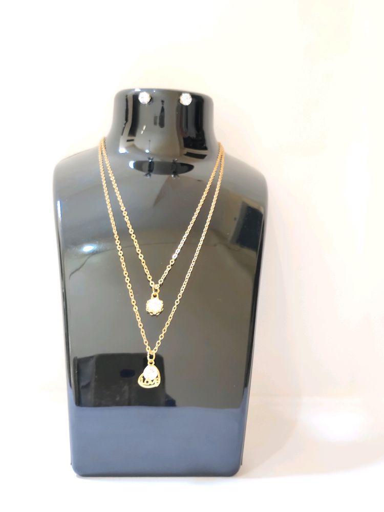 Korean Double Love Chain With Earrings Tops.
