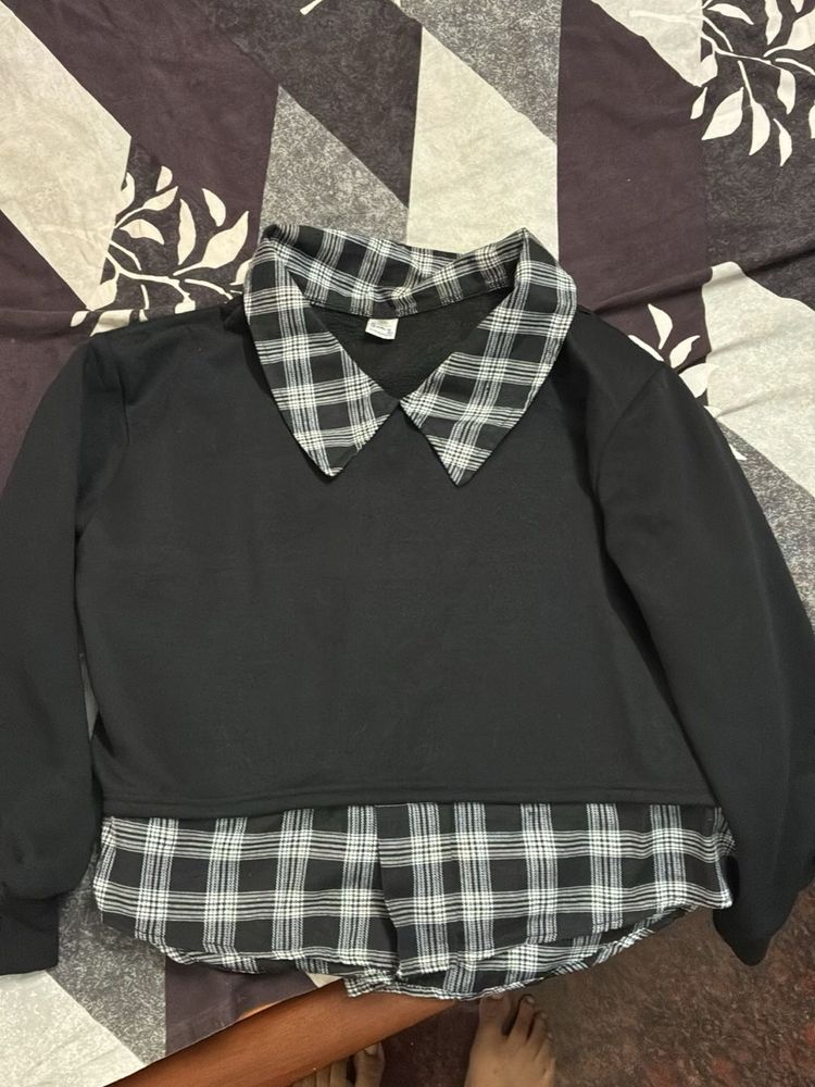 Black Plaid Trim Top