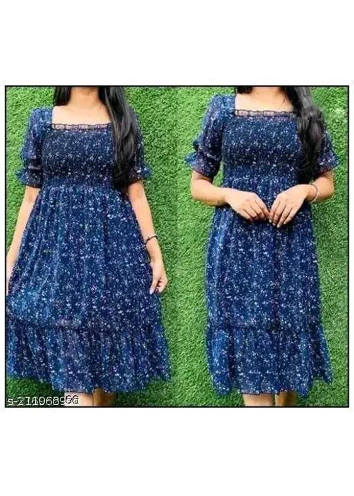 Blue Floral Print Dress