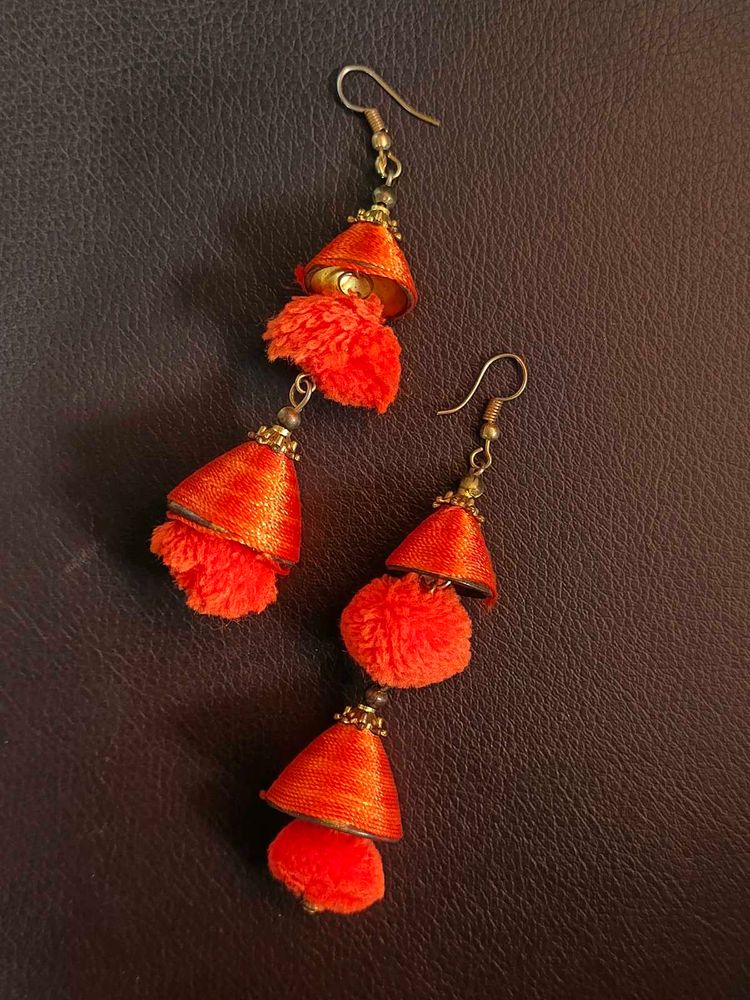 Orange Rajasthani Tassel Earrings