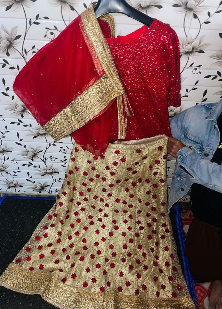 Red Sequin Lehenga Choli Set