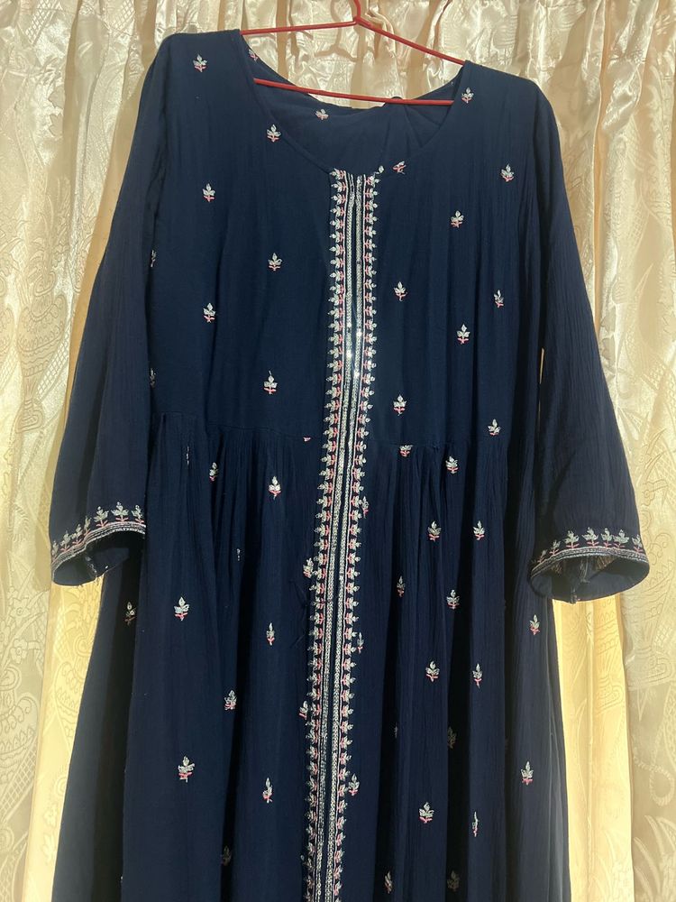 Navy Blue Embroidered Kurta Set
