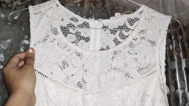 Stylish White Mini Fork Or One Piece For Girls