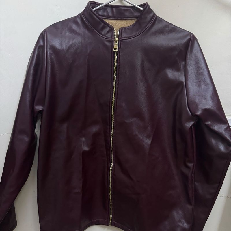 Burgundy Faux Leather Jacket (buy1get1)