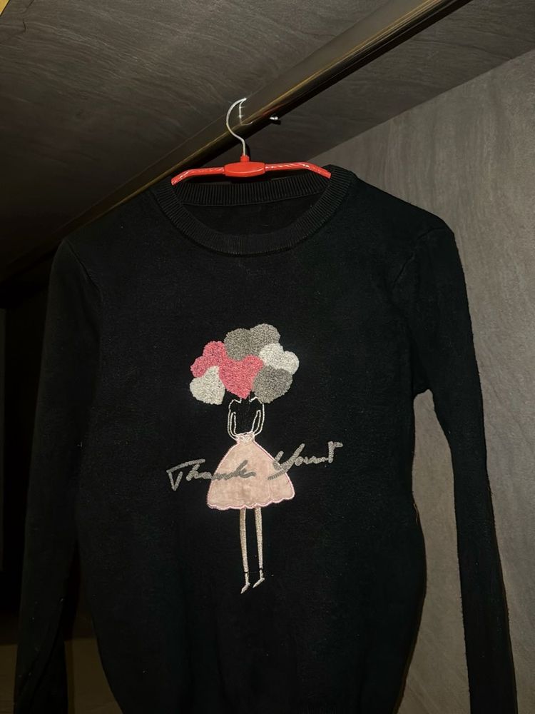 Cute Black Print Sweater🎀♠️