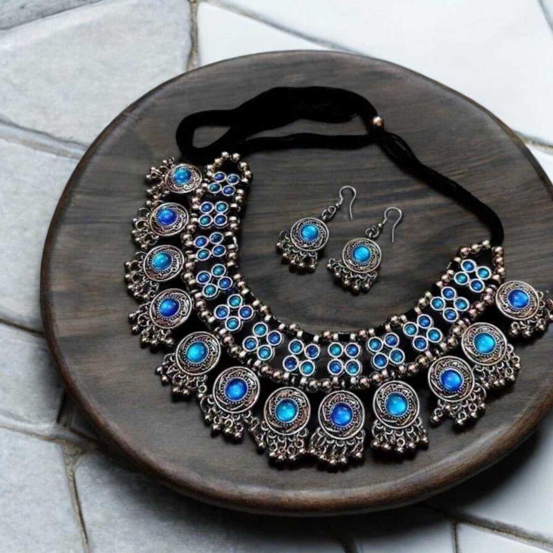 Woman Silver Necklace Set Jwellery Earings