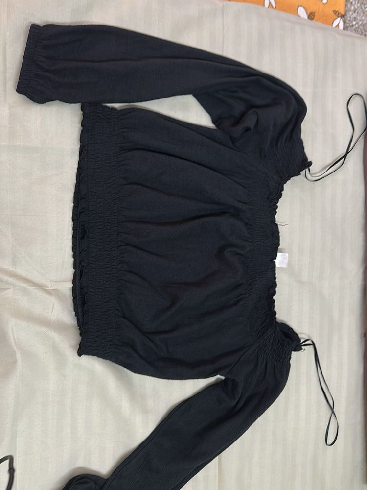 Black Off-the-Shoulder Long Sleeve Top
