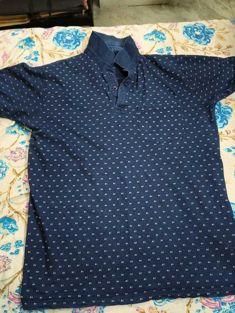 Navy Patterned Polo Shirt