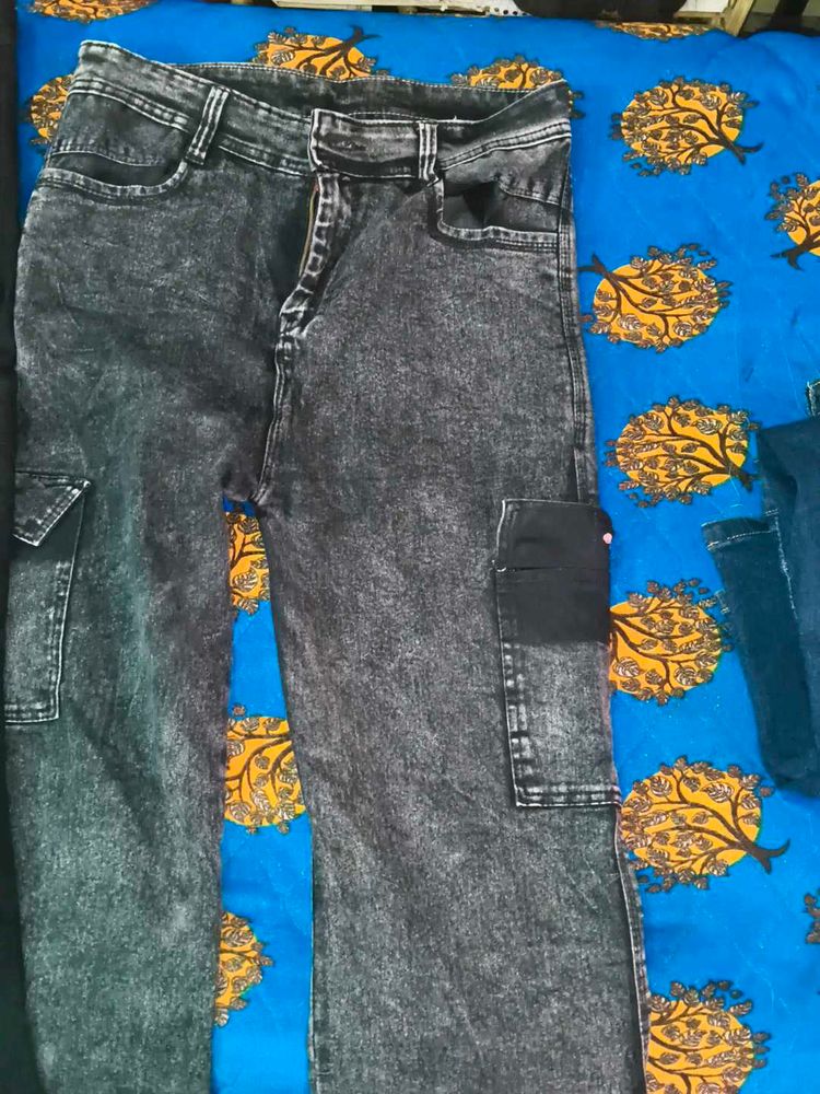 Acid Wash Cargo Jeans