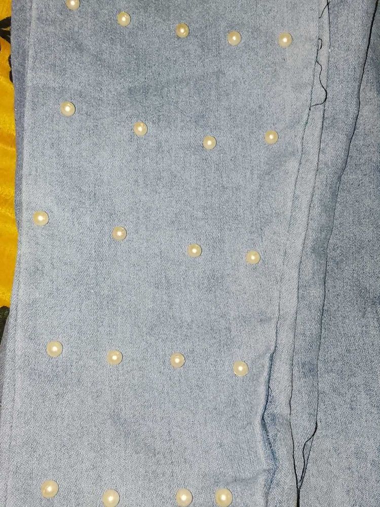 Pearl Embellished Denim Jeans