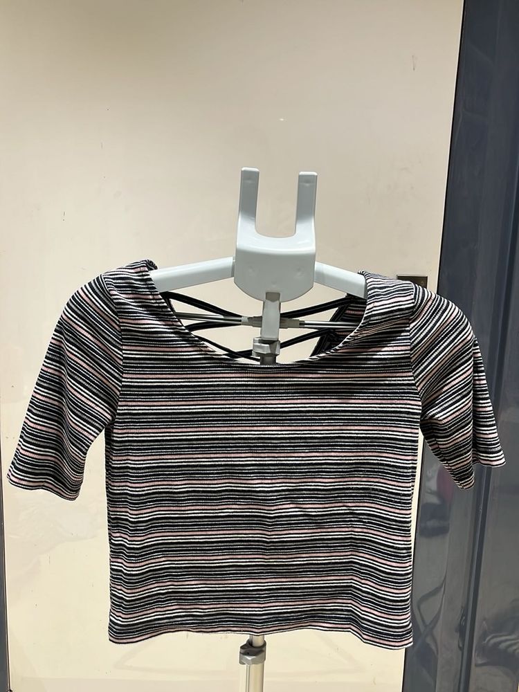 Striped Crop Top with Criss-Cross Back