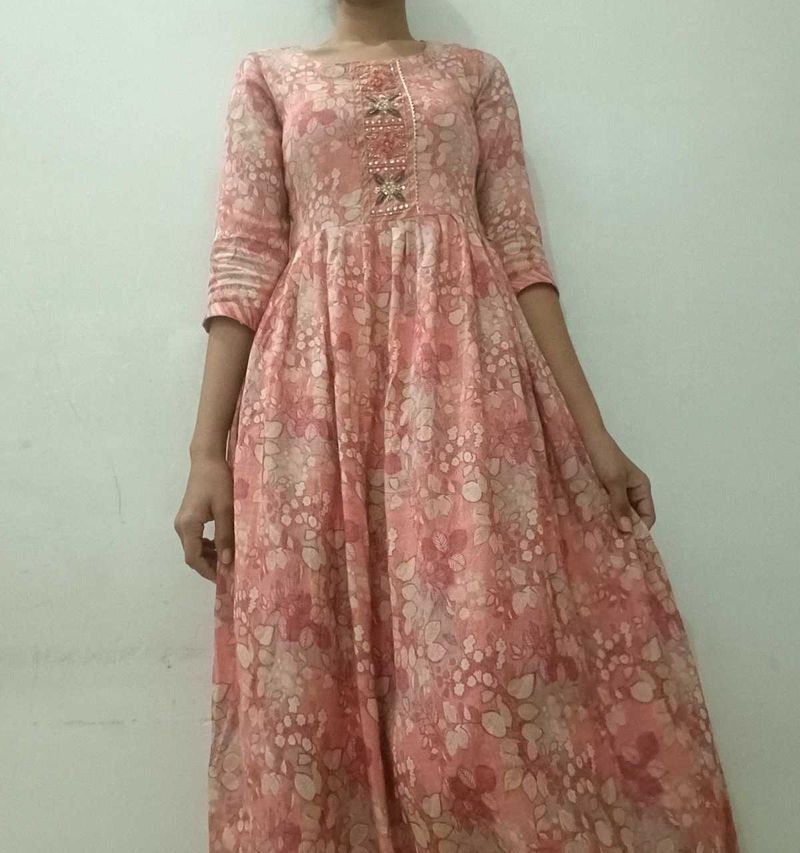 Tomato 🍅 Colour Floral Print Kurti Pant Set