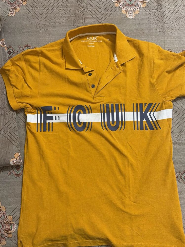 Mustard Graphic Print Polo T-shirt