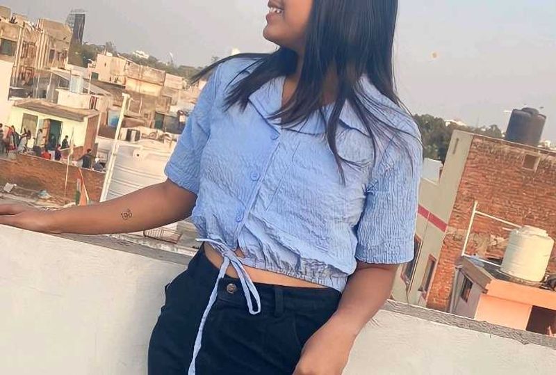 Blue Tie-Front Crop Top