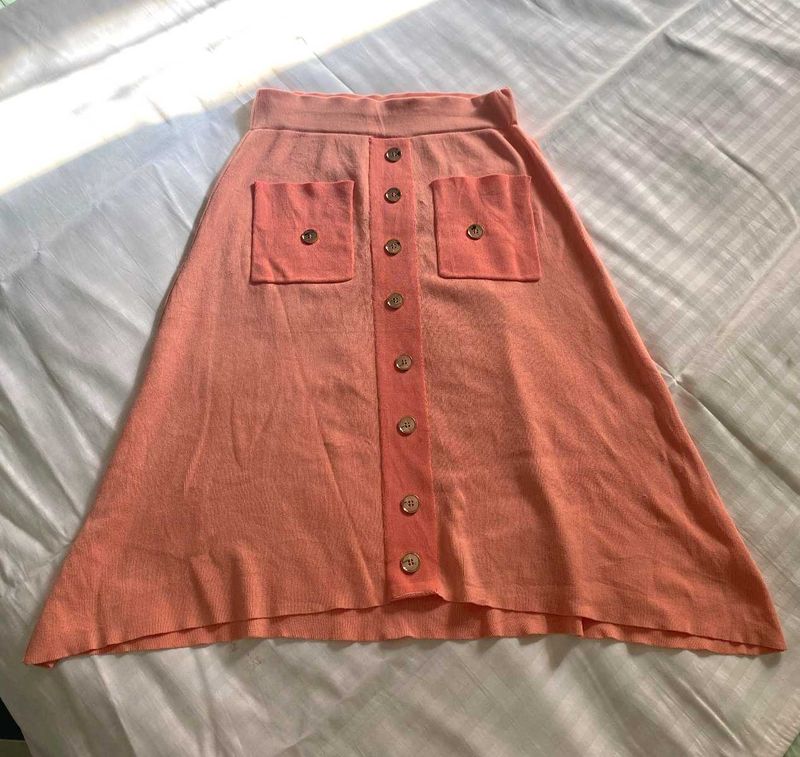 Peach Button-Front Skirt