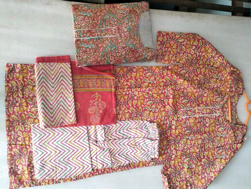 New Pure Cotton 3 piece Sets Kurtis with pants dup