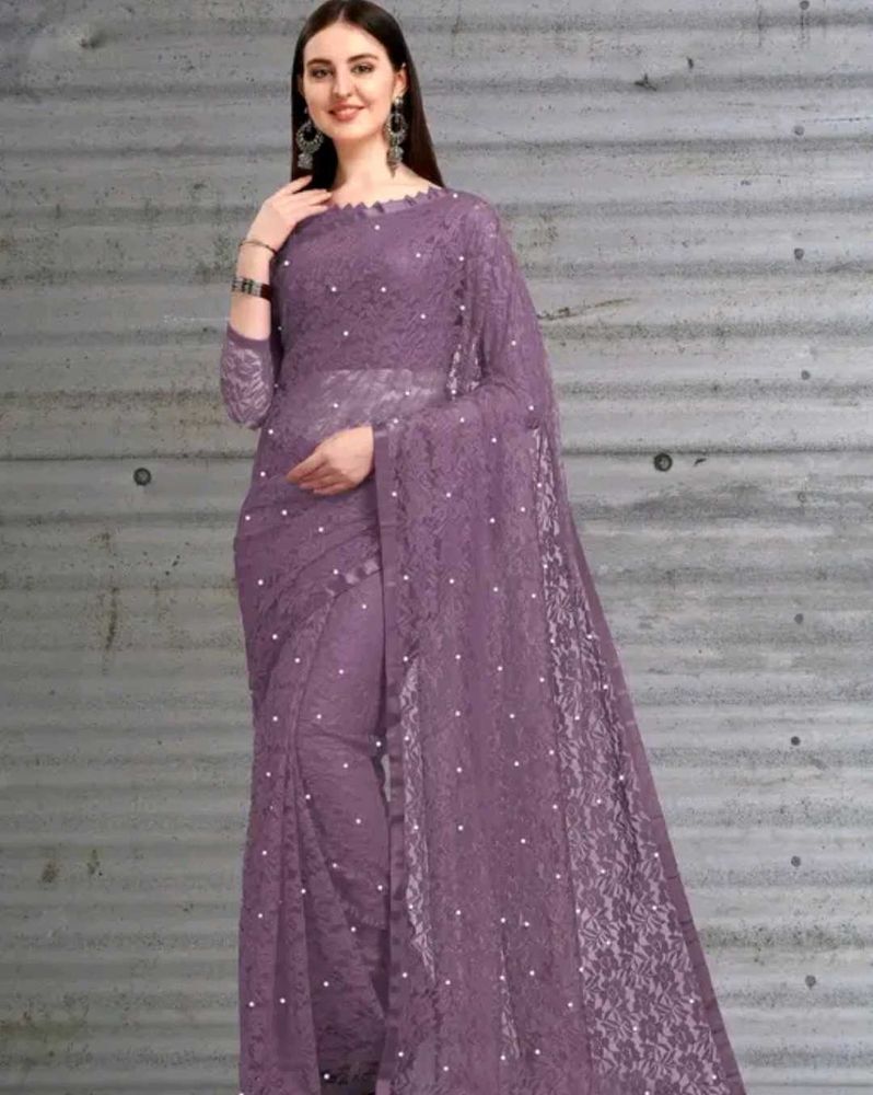 Elegant Lavender Net Saree