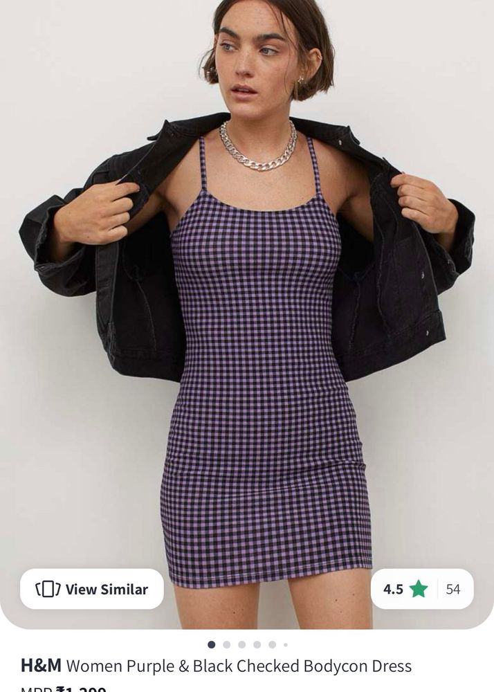 H&amp;M Purple Gingham Bodycon Mini Dress