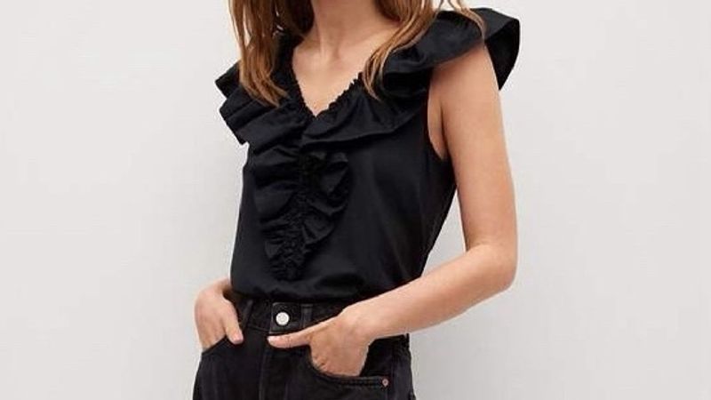 Mango Black Ruffles Top