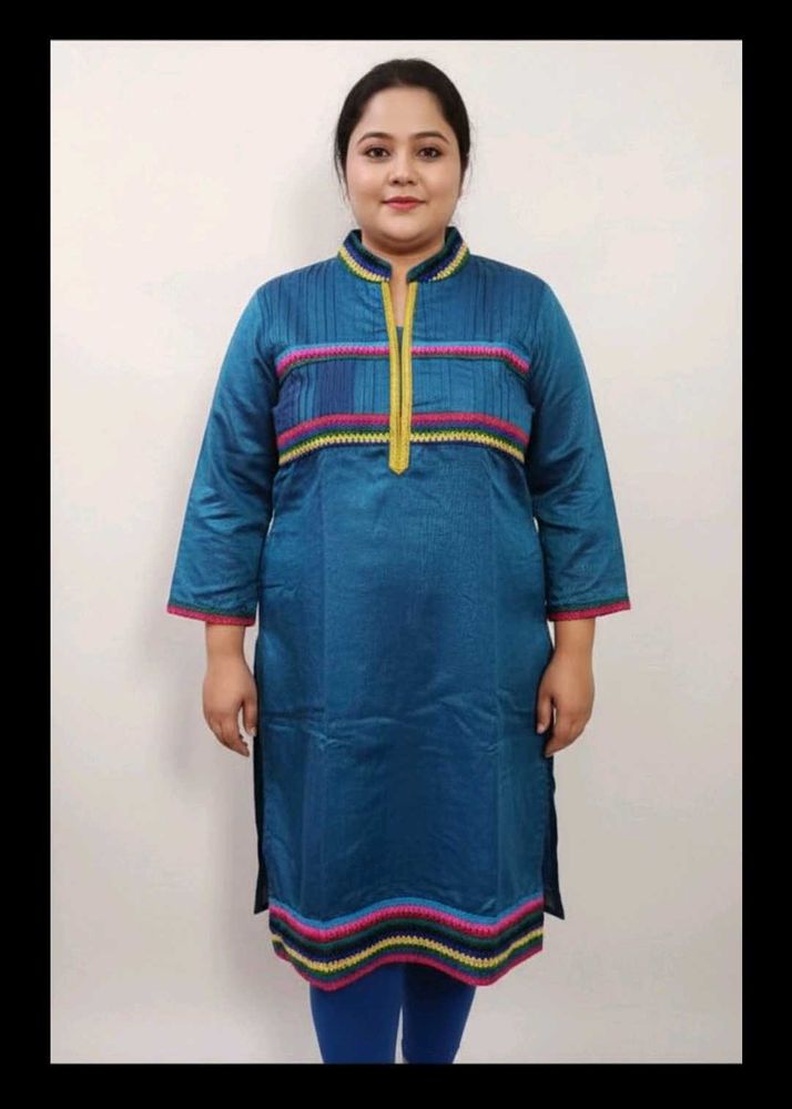 Stitched Straight Fit Blue Silk-woollen Kurti