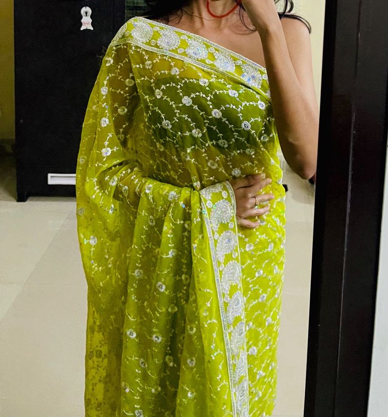 Y2k bollywood style premium lime green saree
