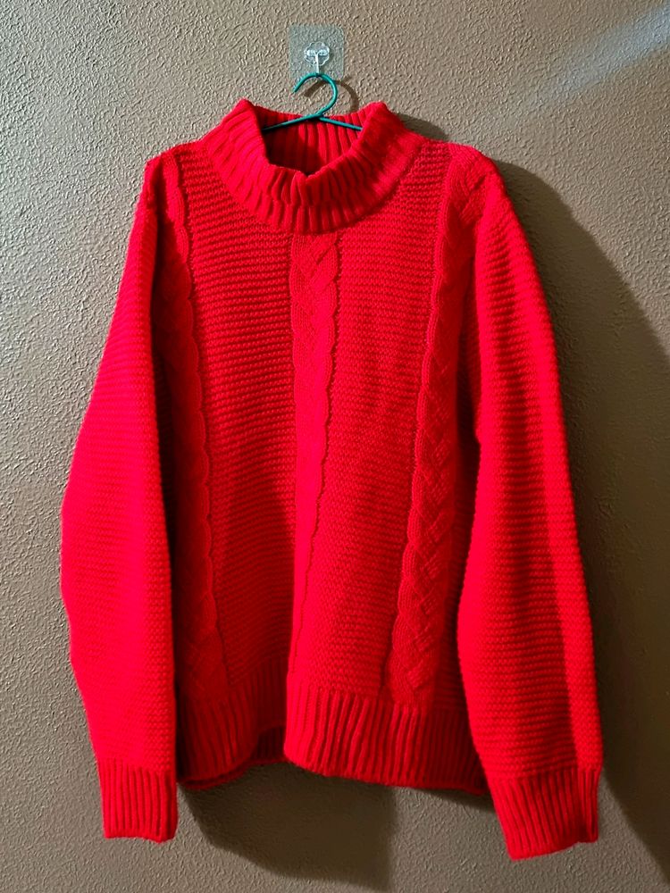 Red High Neck Sweater Korean