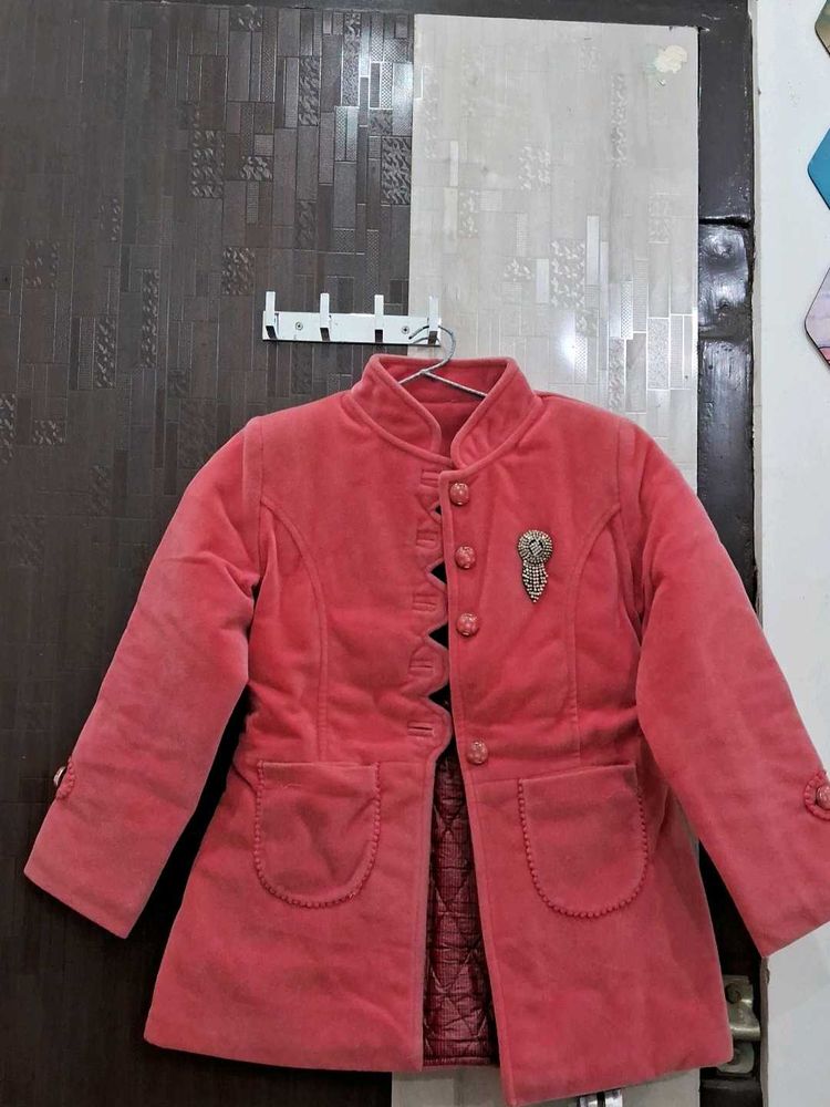 Girls' Cute Pink Velvet Coat