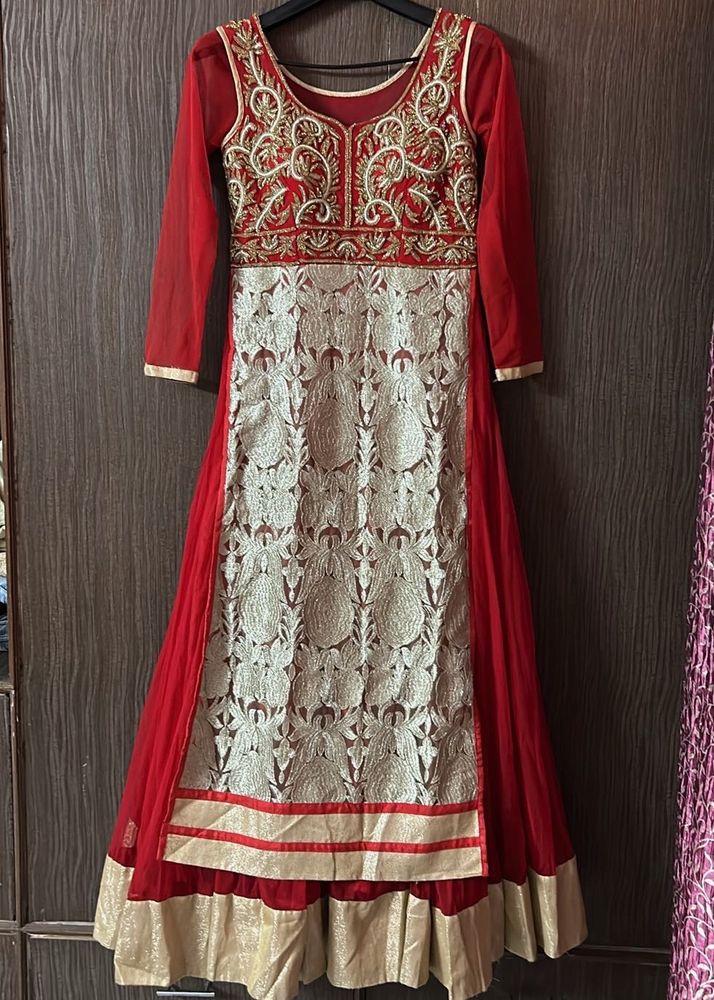 Red &amp; Gold Embroidered Anarkali