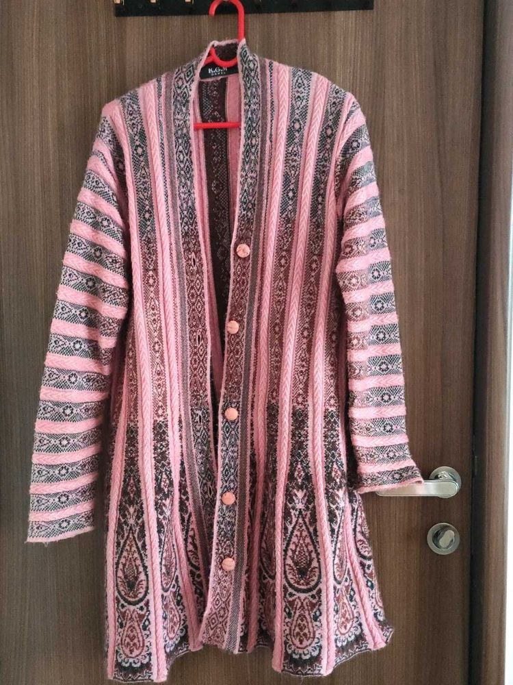 Pink Patterned Knit Cardigan Matching 💖 Earring