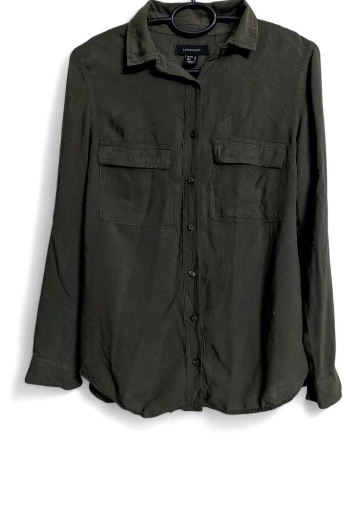 Olive Green Button-Up Top women