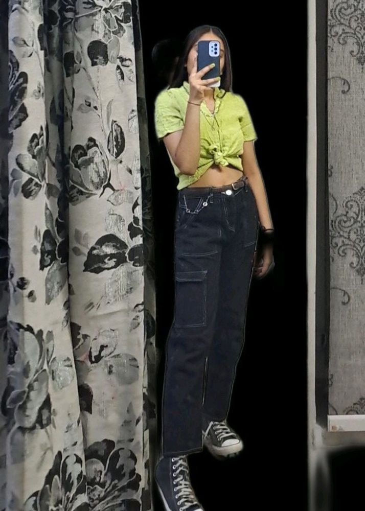 Denim Black Pant With White Threaded Design