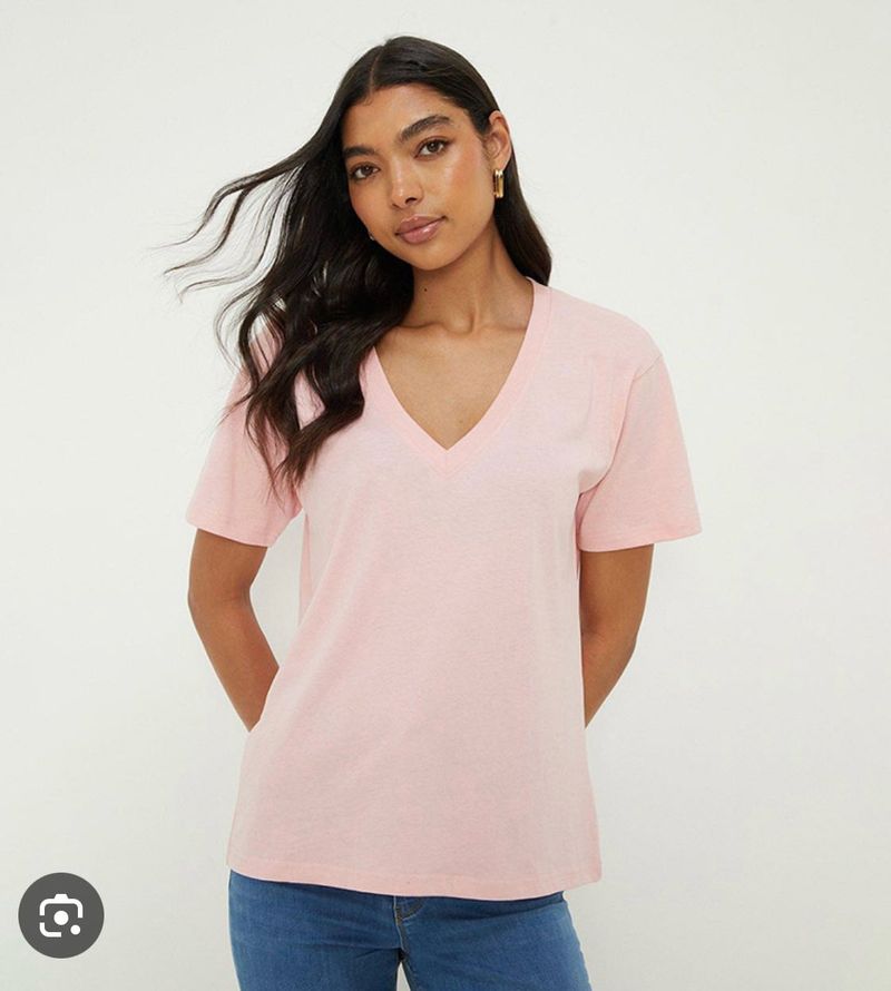 Pink V-Neck Casual T-Shirt