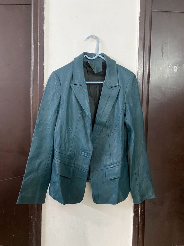 turquoise Stylish  leather Blazer size S