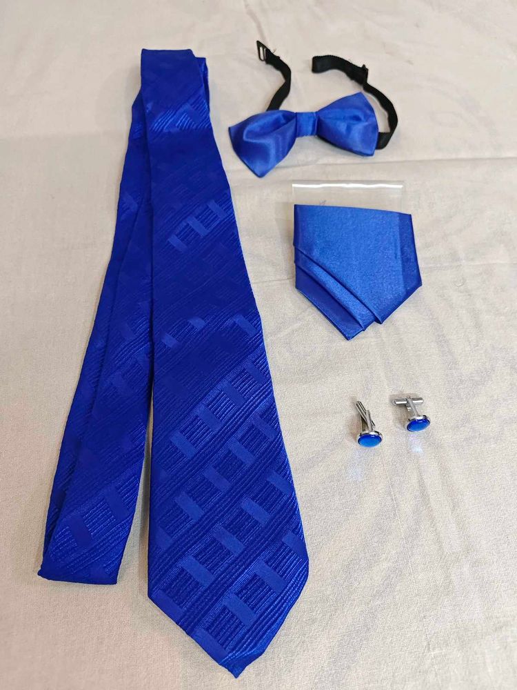royal Blue Tie,bow,Pocket Square &amp; Cufflinks Combo