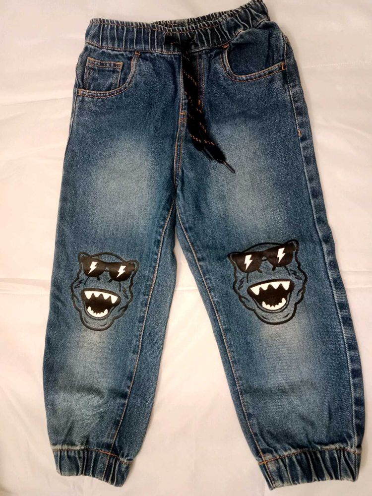 Kids&#39; Fun Monster Knee Patch Denim Joggers