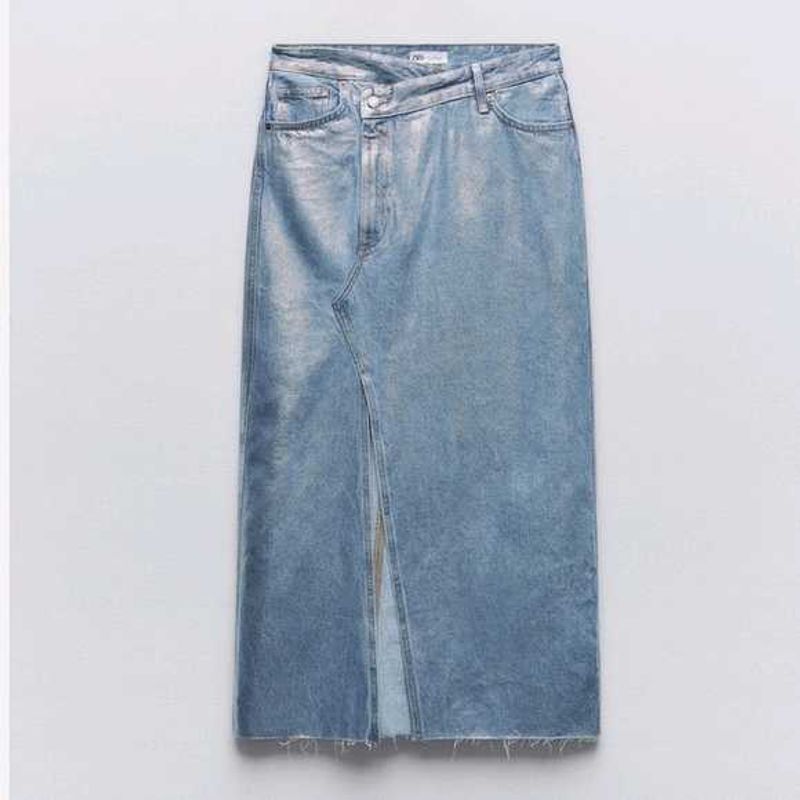 ZARA Denim Slit Midi Skirt